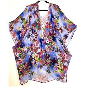 Vivid multicolor floral topper ~ plus size ~ kimono open front 1x 2x 3x